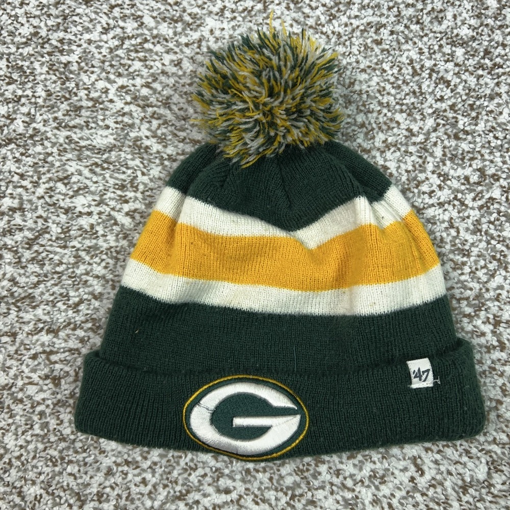 Green Bay Packers Hat Beanie Mens One Size Green NFL Football '47 Pom Knit